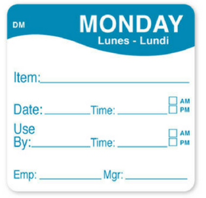 x250 MONDAY DAY OF WEEK USE BY LABEL