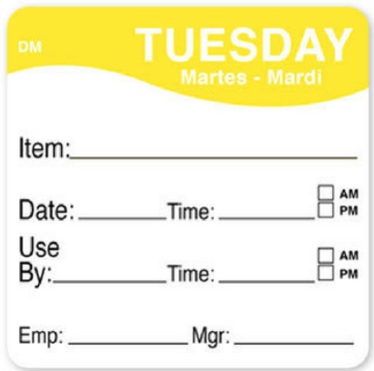 x250 TUESDAY DAY OF WEEK USE BY LABEL