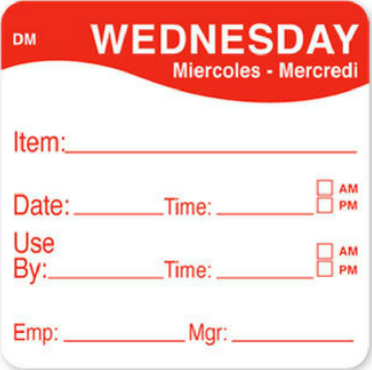 x250 WEDNESDAY DAY OF WEEK USE BY LABEL