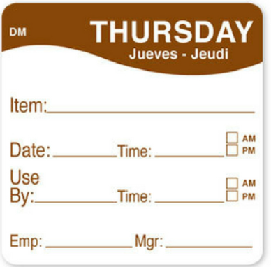 x250 THURSDAY DAY OF WEEK USE BY LABEL