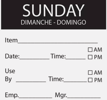 x250 SUNDAY DAY OF WEEK USE BY LABEL